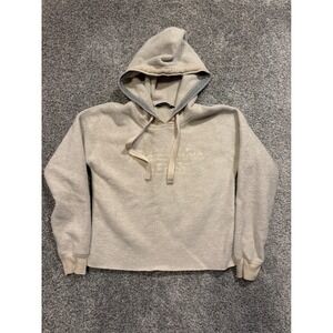 Abercrombie Fitch Sweatshirt Womens XS Tan Sherpa Fleece Cropped Hoodie Crop Top